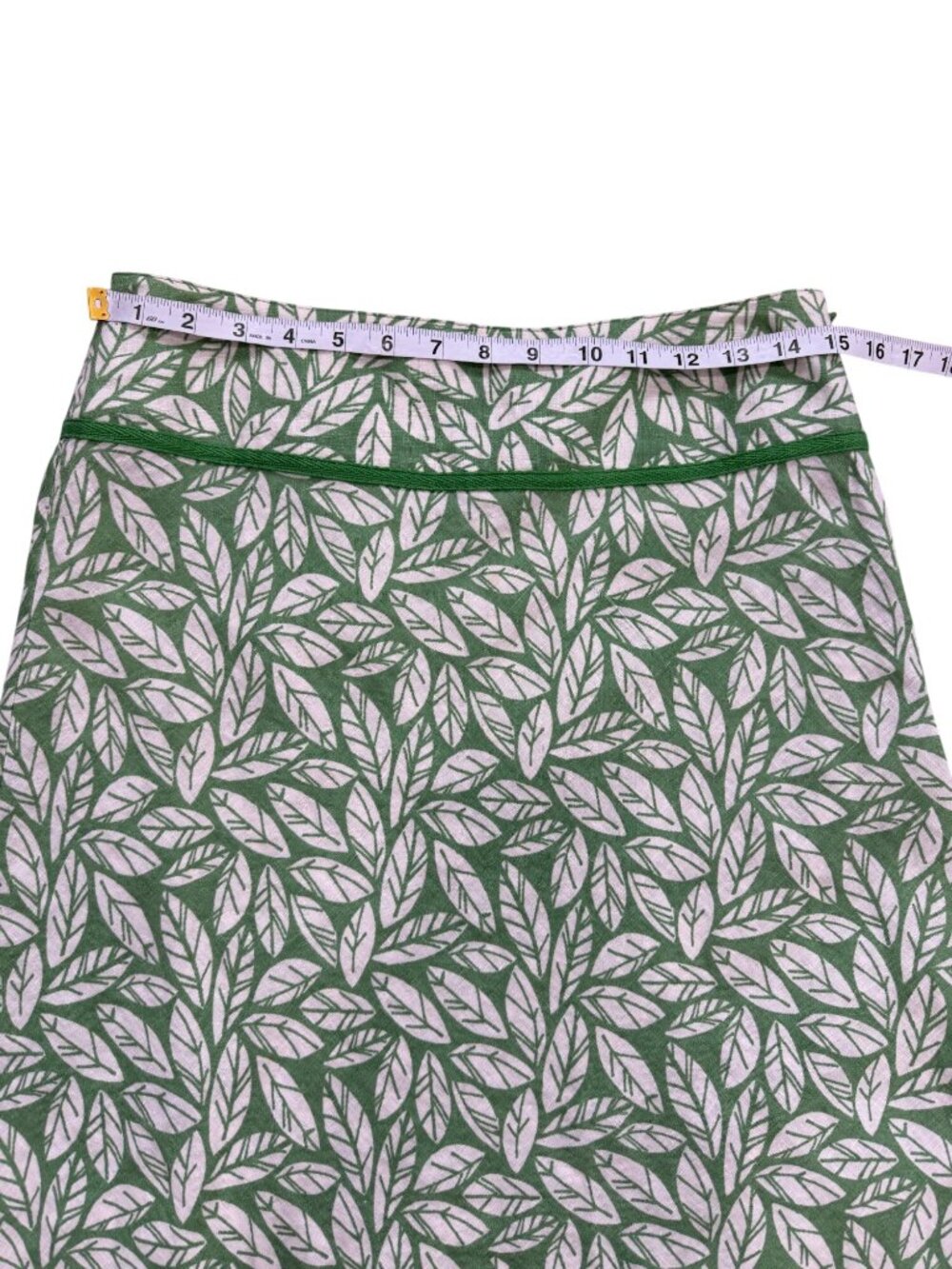 Boden Womens 10L Linen Skirt Green White Leaf Print A-Line Midi Summer - Picture 4 of 8